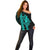Polynesian Off Shoulder Sweater Hawaiian Warrior and Aloha Girl With Hammerhead Shark Tattoos Turquoise LT6 - Polynesian Pride