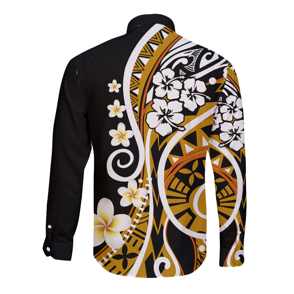 Plumeria Polynesian Long Sleeve Button Shirt Trending Gold LT6 - Polynesian Pride