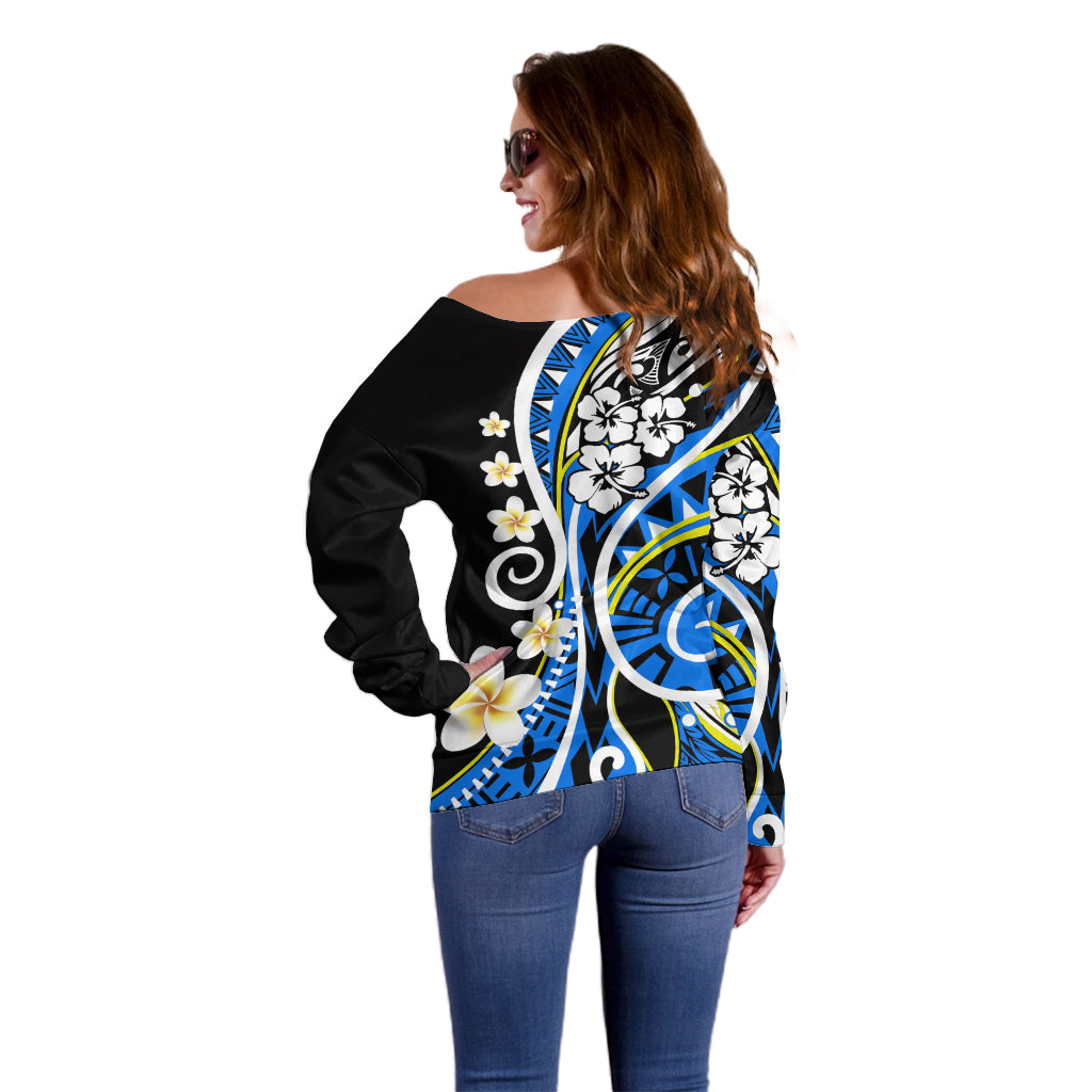 Plumeria Polynesian Off Shoulder Sweater Trending Blue LT6 - Polynesian Pride