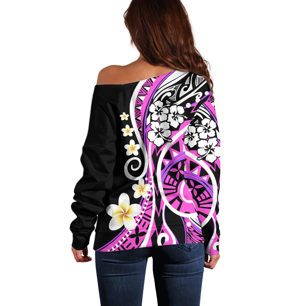 Plumeria Polynesian Off Shoulder Sweater Trending Pink LT6 - Polynesian Pride