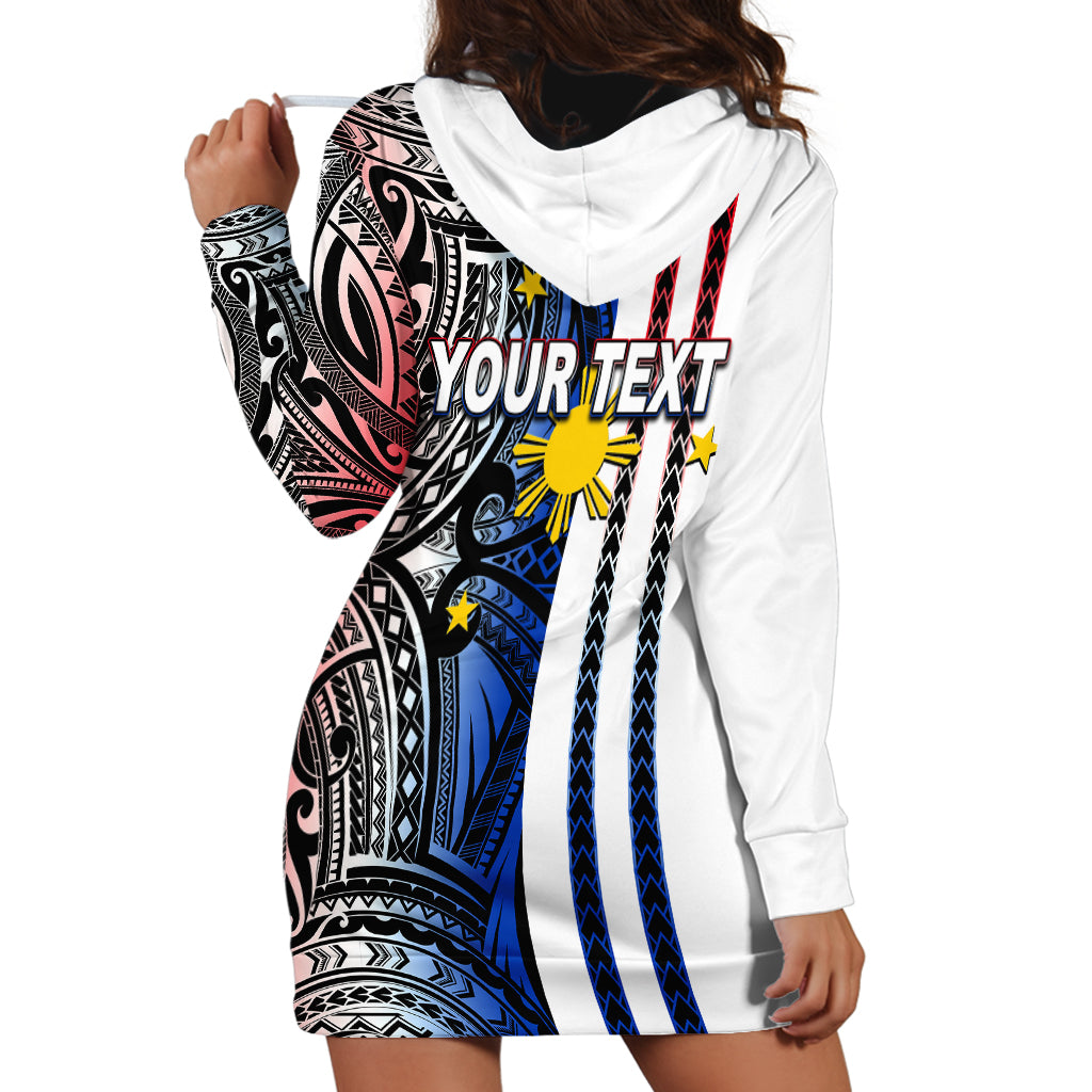 Custom Philippines Hoodie Dress Polynesian Tribal White LT6 - Polynesian Pride