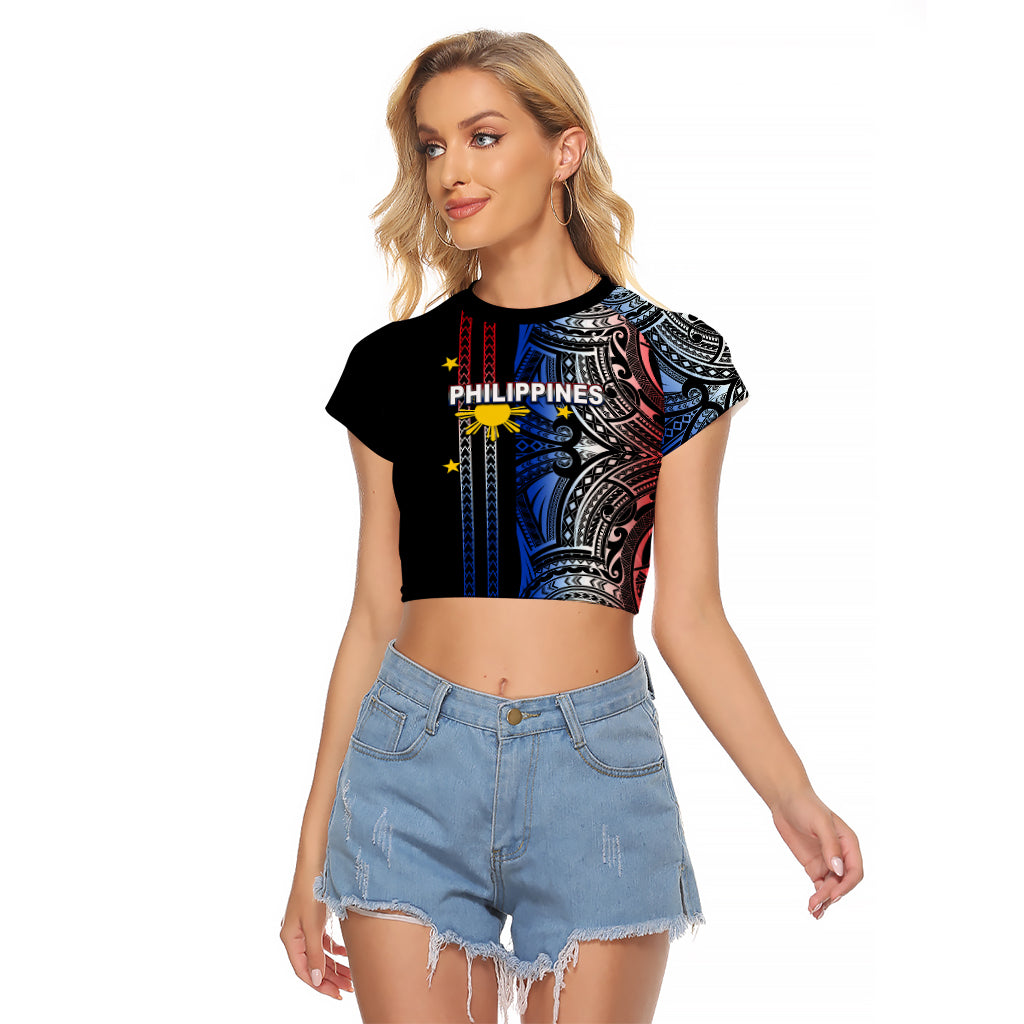 Custom Philippines Raglan Cropped T Shirt Polynesian Tribal Black LT6 Female Black - Polynesian Pride