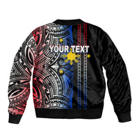Custom Philippines Sleeve Zip Bomber Jacket Polynesian Tribal Black LT6 - Polynesian Pride