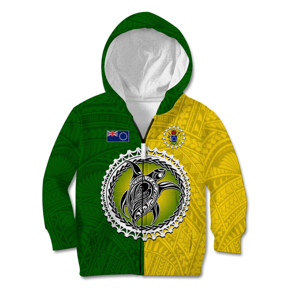 Cook Islands Kid Hoodie Yellow-Green Half Style LT6 - Polynesian Pride