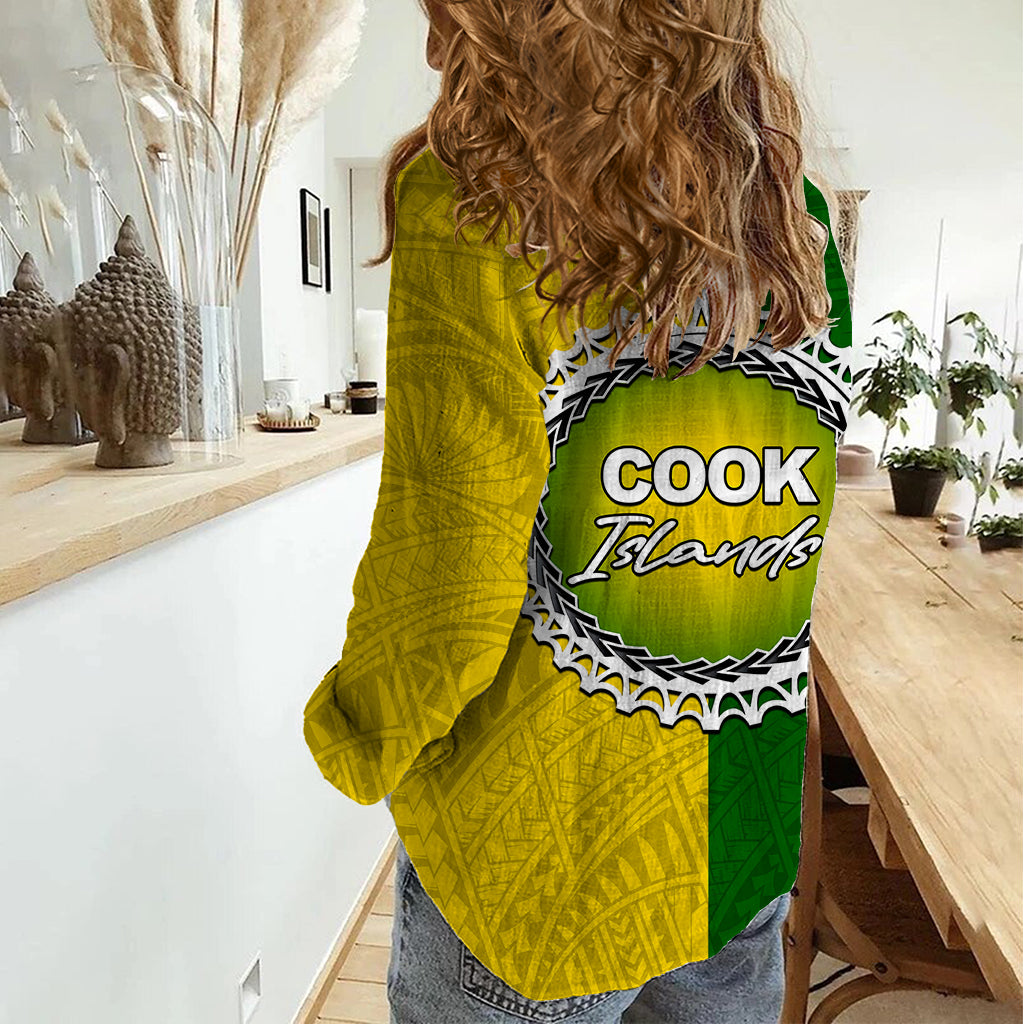 Cook Islands Women Casual Shirt Yellow-Green Half Style LT6 - Polynesian Pride