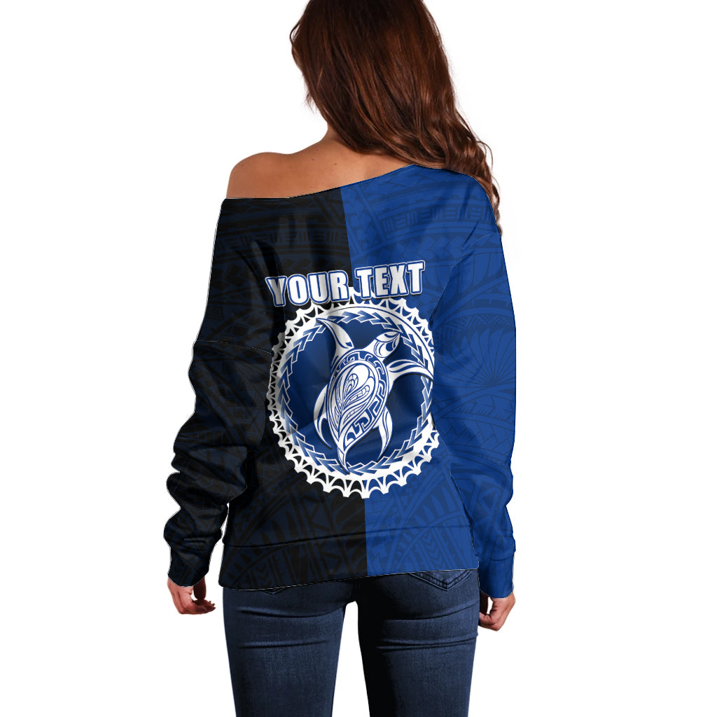 Custom Rakahanga Of Cook Islands Off Shoulder Sweater Mix Half Black LT6 - Polynesian Pride