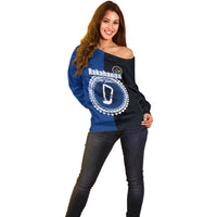 Custom Rakahanga Of Cook Islands Off Shoulder Sweater Mix Half Black LT6 - Polynesian Pride