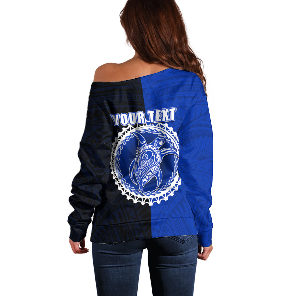 Custom Pukapuka Of Cook Islands Off Shoulder Sweater Mix Half Black LT6 - Polynesian Pride