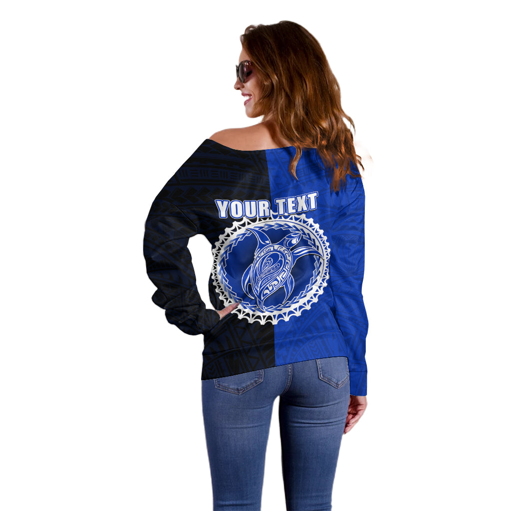 Custom Pukapuka Of Cook Islands Off Shoulder Sweater Mix Half Black LT6 - Polynesian Pride