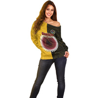 Custom Manihiki Of Cook Islands Off Shoulder Sweater Mix Half Black LT6 - Polynesian Pride
