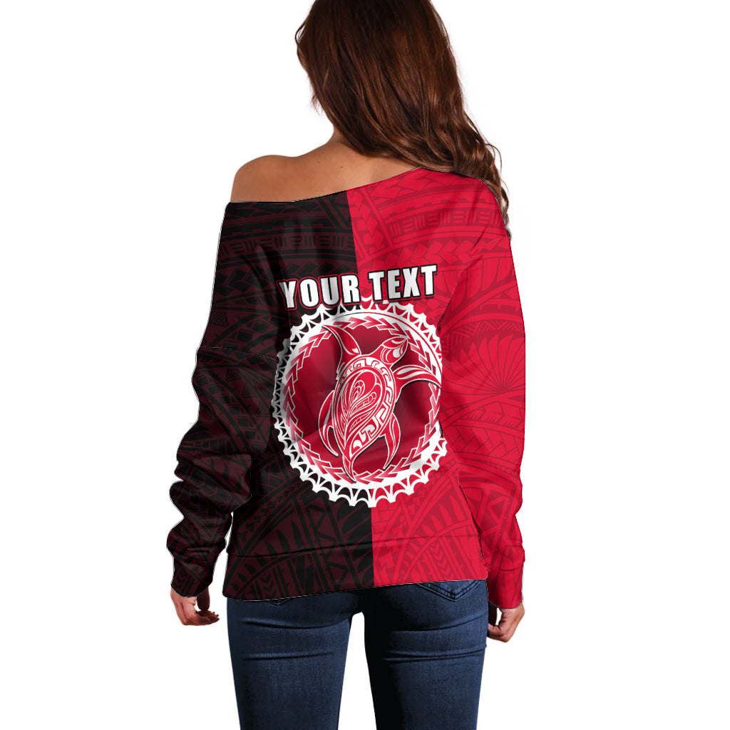 Custom Atiu Of Cook Islands Off Shoulder Sweater Mix Half Black LT6 - Polynesian Pride