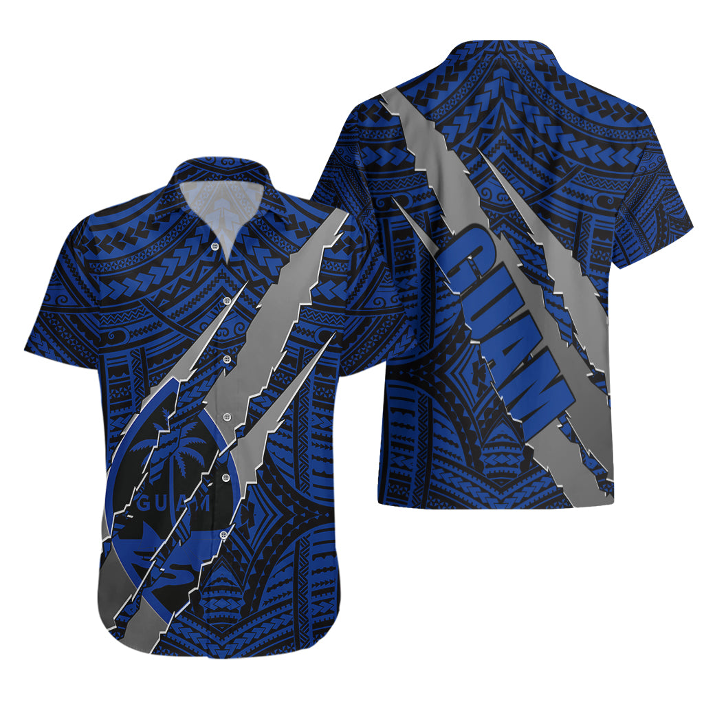 Polynesian Guam Hawaiian Shirt with Coat Of Arms Claws Style - Blue LT6 - Polynesian Pride