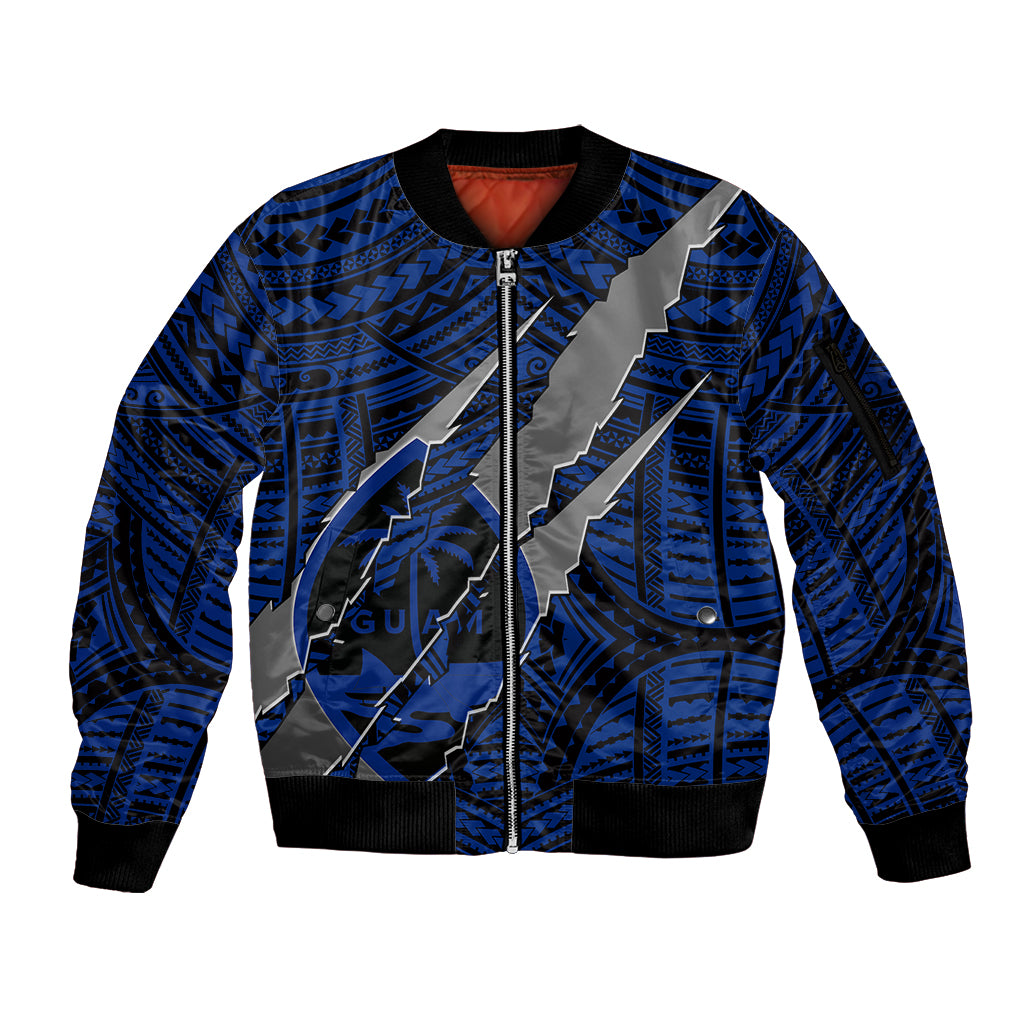 Polynesian Guam Sleeve Zip Bomber Jacket with Coat Of Arms Claws Style - Blue LT6 Unisex Blue - Polynesian Pride