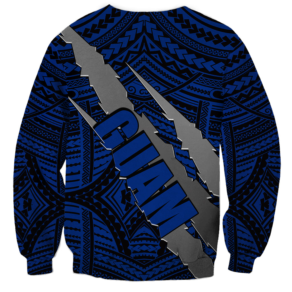 Polynesian Guam Sweatshirt with Coat Of Arms Claws Style - Blue LT6 - Polynesian Pride