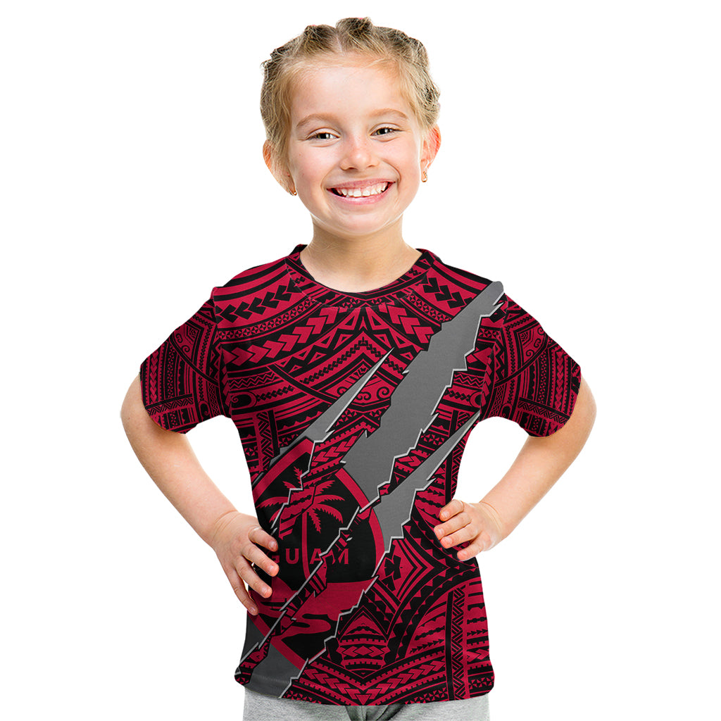 Polynesian Guam Kid T Shirt with Coat Of Arms Claws Style - Red LT6 Red - Polynesian Pride