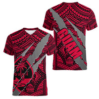 Polynesian Guam Women V Neck T Shirt with Coat Of Arms Claws Style - Red LT6 - Polynesian Pride
