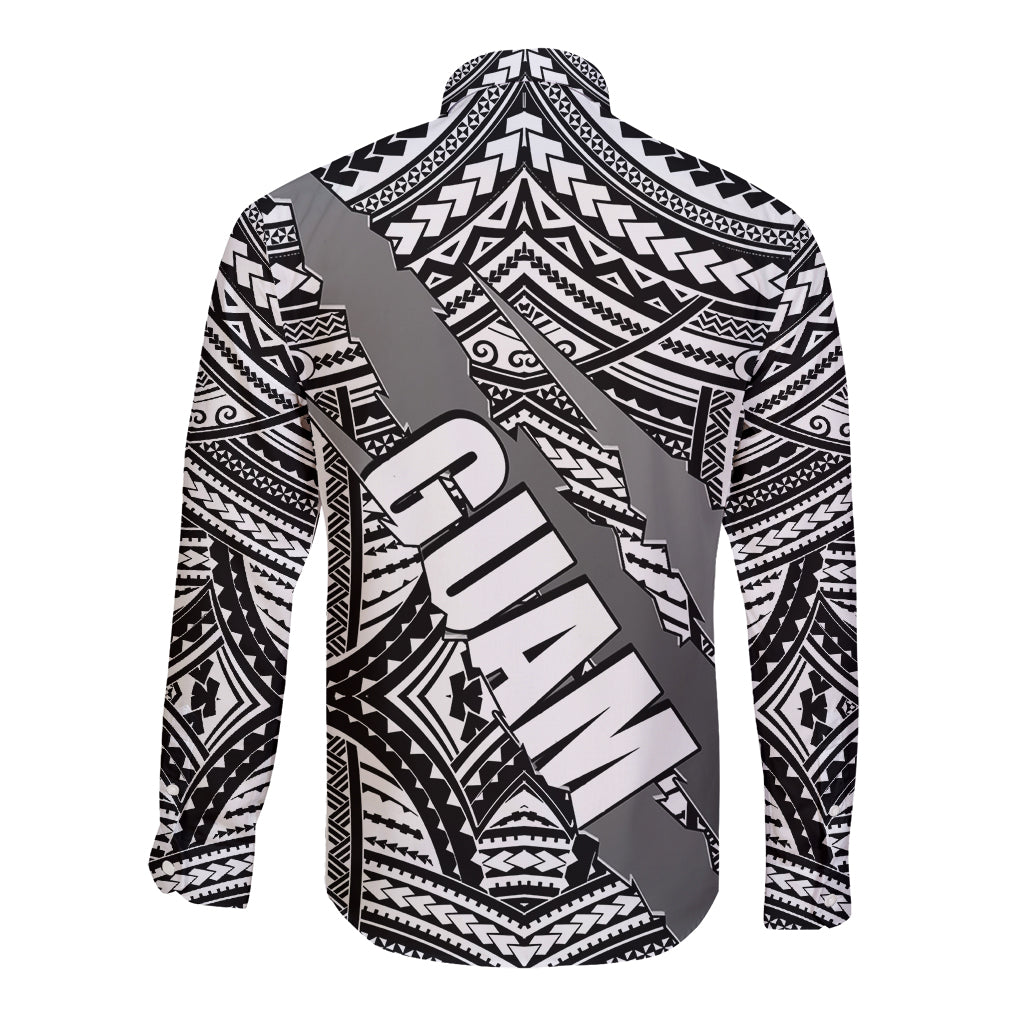 Polynesian Guam Long Sleeve Button Shirt with Coat Of Arms Claws Style - White LT6 - Polynesian Pride