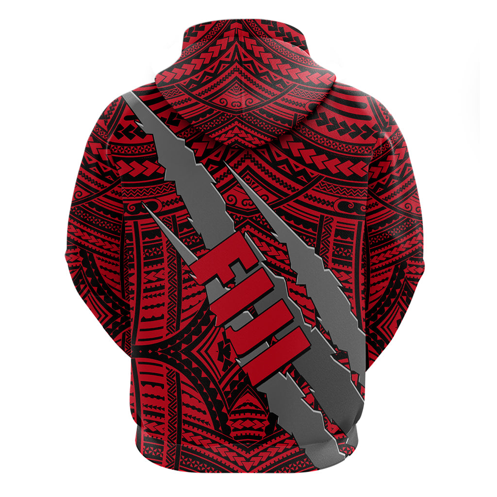 Polynesian Fiji Hoodie with Coat of Arms Claws Style Red LT6 - Polynesian Pride