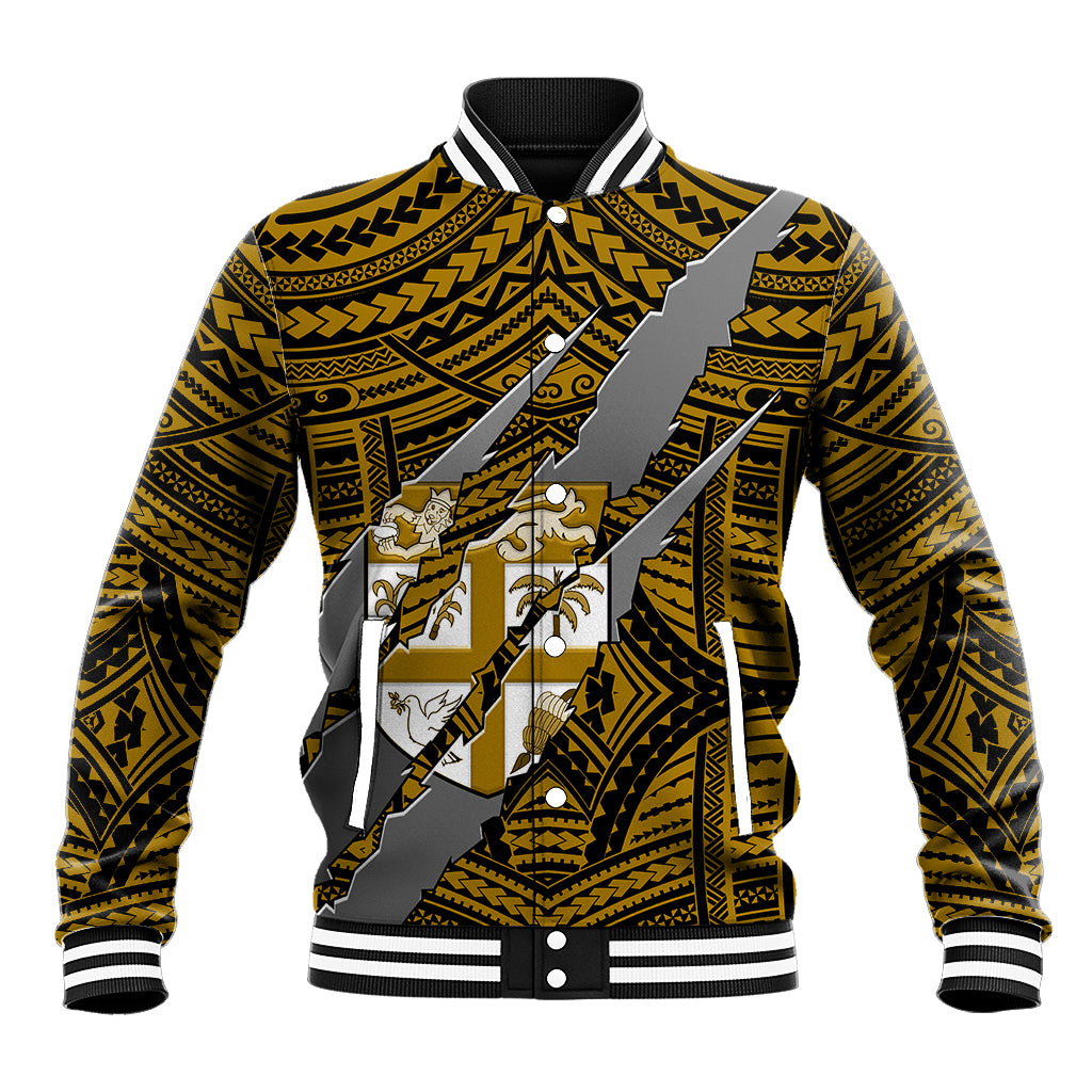 Polynesian Fiji Baseball Jacket with Coat Of Arms Claws Style - Gold LT6 Unisex Gold - Polynesian Pride