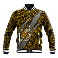 Polynesian Samoa Baseball Jacket with Coat Of Arms Claws Style - Gold LT6 Unisex Gold - Polynesian Pride