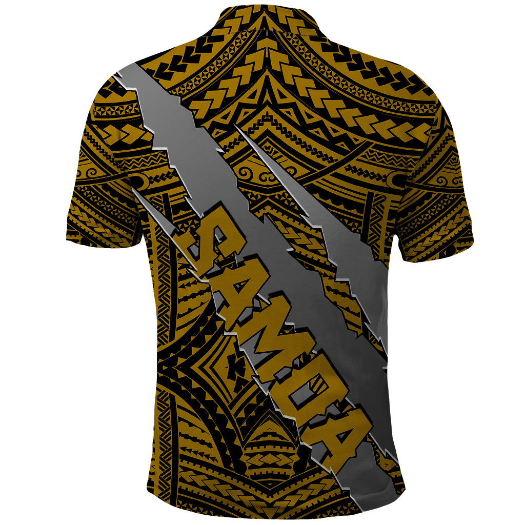 Polynesian Samoa Polo Shirt with Coat Of Arms Claws Style Gold LT6 - Polynesian Pride