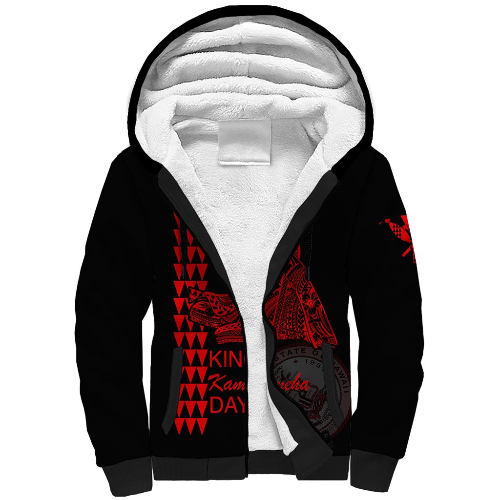 Custom Hawaii Sherpa Hoodie King Kamehameha Day - Red LT6 Unisex Red - Polynesian Pride