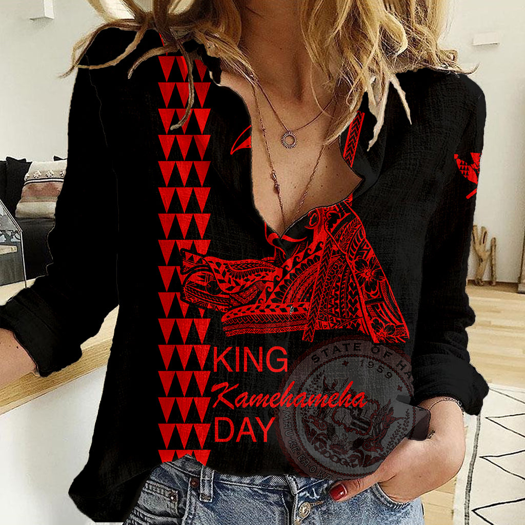 Custom Hawaii Women Casual Shirt King Kamehameha Day - Red LT6 Female Red - Polynesian Pride