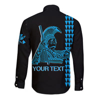 Custom Hawaii Long Sleeve Button Shirt King Kamehameha Day - Blue LT6 - Polynesian Pride