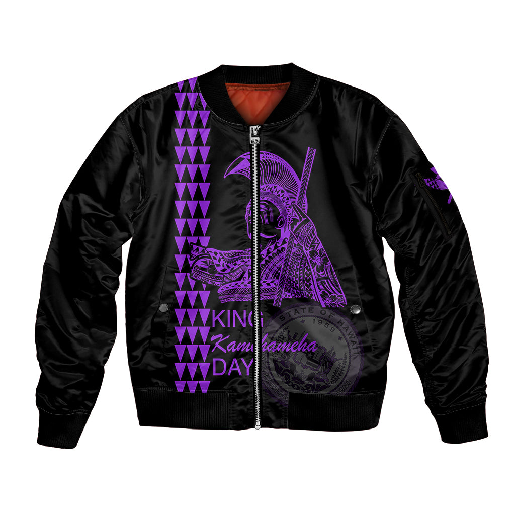 Custom Hawaii Sleeve Zip Bomber Jacket King Kamehameha Day - Purple LT6 Unisex Purple - Polynesian Pride