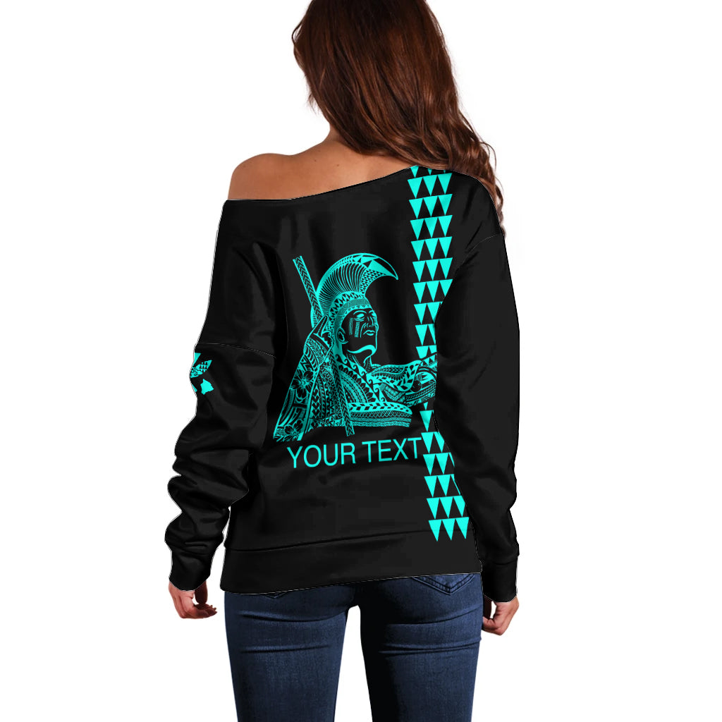Custom Hawaii Off Shoulder Sweater King Kamehameha Day - Green LT6 - Polynesian Pride
