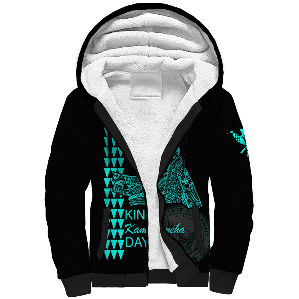 Custom Hawaii Sherpa Hoodie King Kamehameha Day - Green LT6 Unisex Green - Polynesian Pride