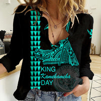 Custom Hawaii Women Casual Shirt King Kamehameha Day - Green LT6 Female Green - Polynesian Pride