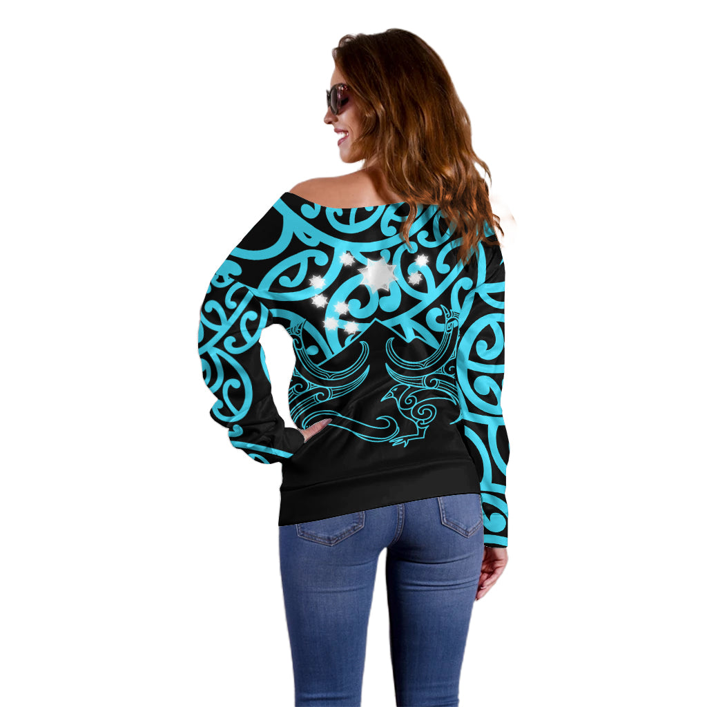 Matariki New Zealand Off Shoulder Sweater Maori New Year Light Blue LT6 - Polynesian Pride
