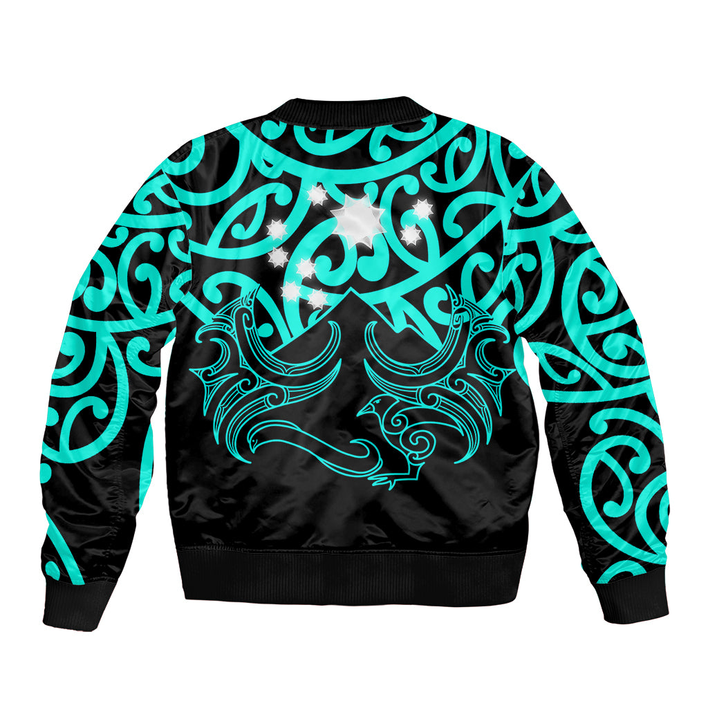 Matariki New Zealand Sleeve Zip Bomber Jacket Maori New Year Turquoise LT6 - Polynesian Pride
