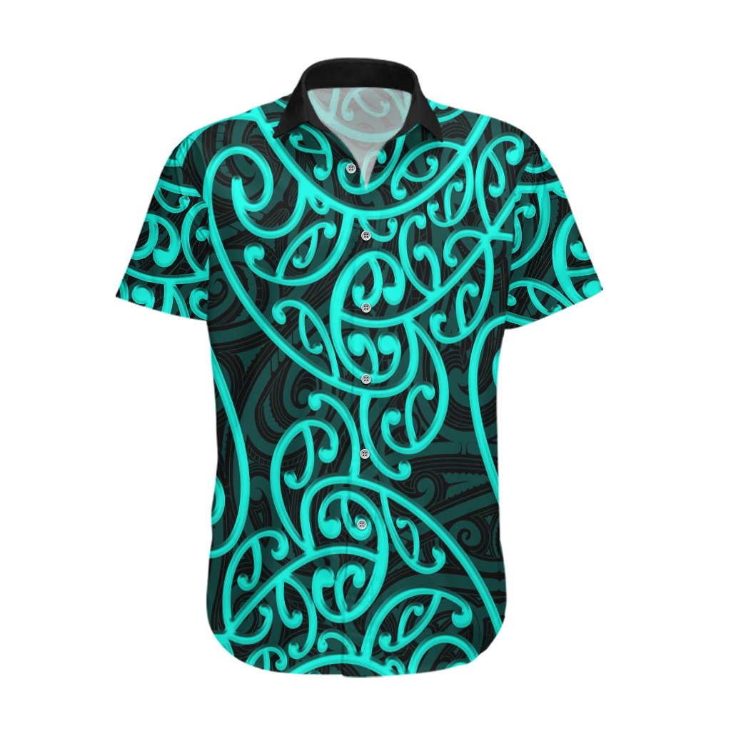 New Zealand Hawaiian Shirt Maori Pattern Turquoise LT6 Green - Polynesian Pride