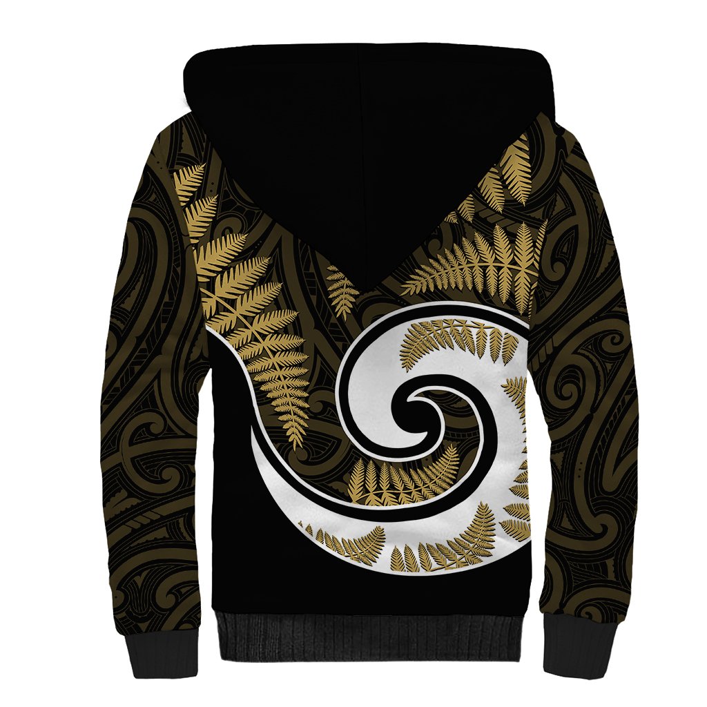 New Zealand Sherpa Hoodie Maori With Silver Fern Gold LT6 - Polynesian Pride