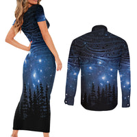 Matariki Te Tau Hou Māori Couples Matching Short Sleeve Bodycon Dress and Long Sleeve Button Shirt New Zealand Starry Sky LT7 - Polynesian Pride
