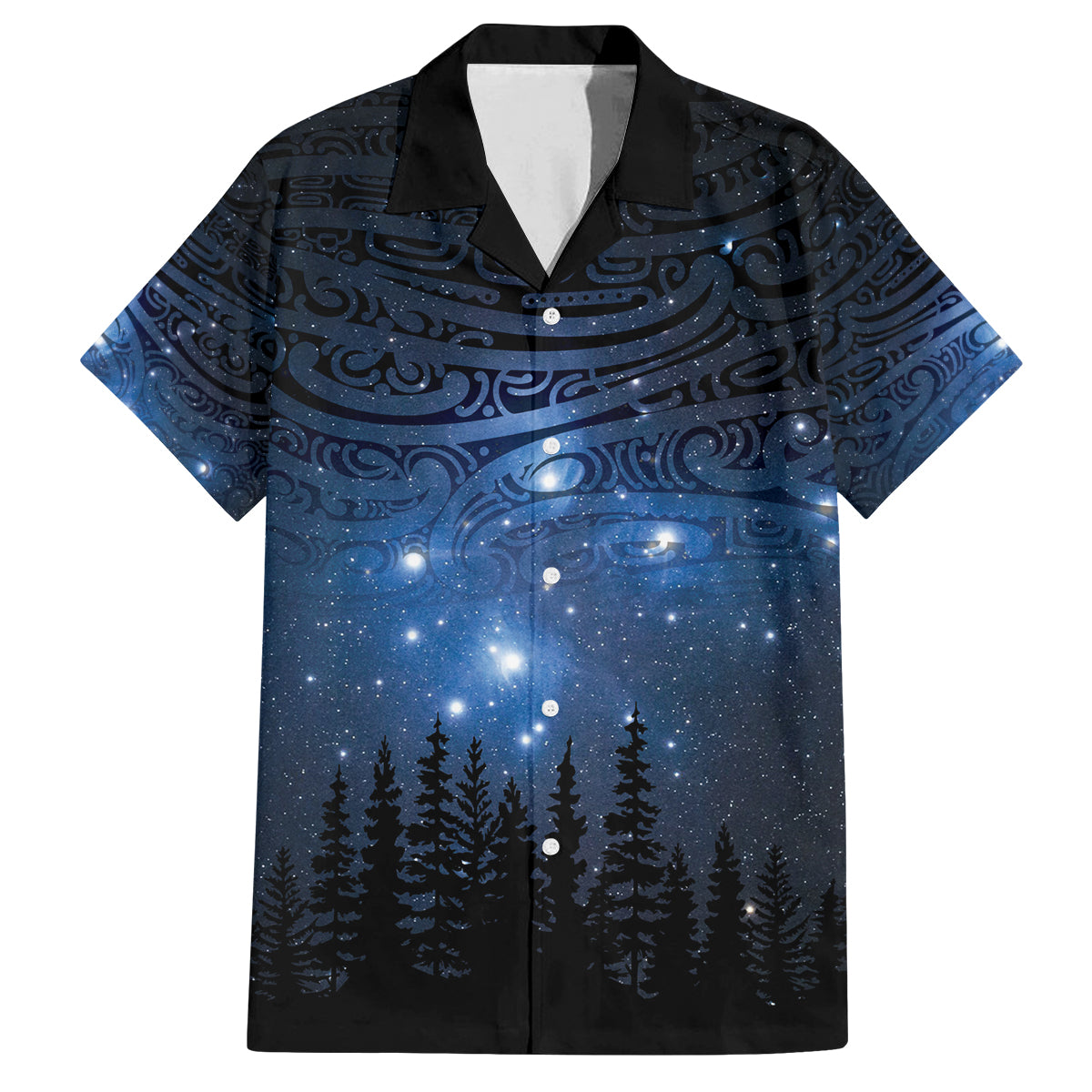 Matariki Te Tau Hou Māori Family Matching Long Sleeve Bodycon Dress and Hawaiian Shirt New Zealand Starry Sky LT7 Dad's Shirt - Short Sleeve Galaxy - Polynesian Pride