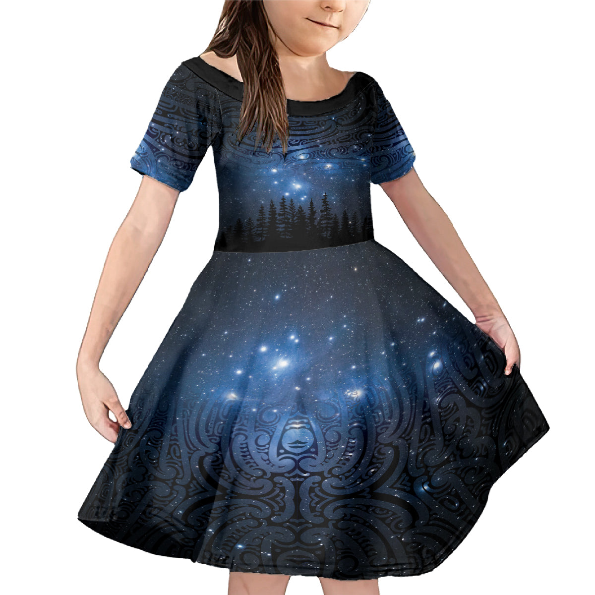 Matariki Te Tau Hou Māori Family Matching Mermaid Dress and Hawaiian Shirt New Zealand Starry Sky LT7 Daughter's Dress Galaxy - Polynesian Pride