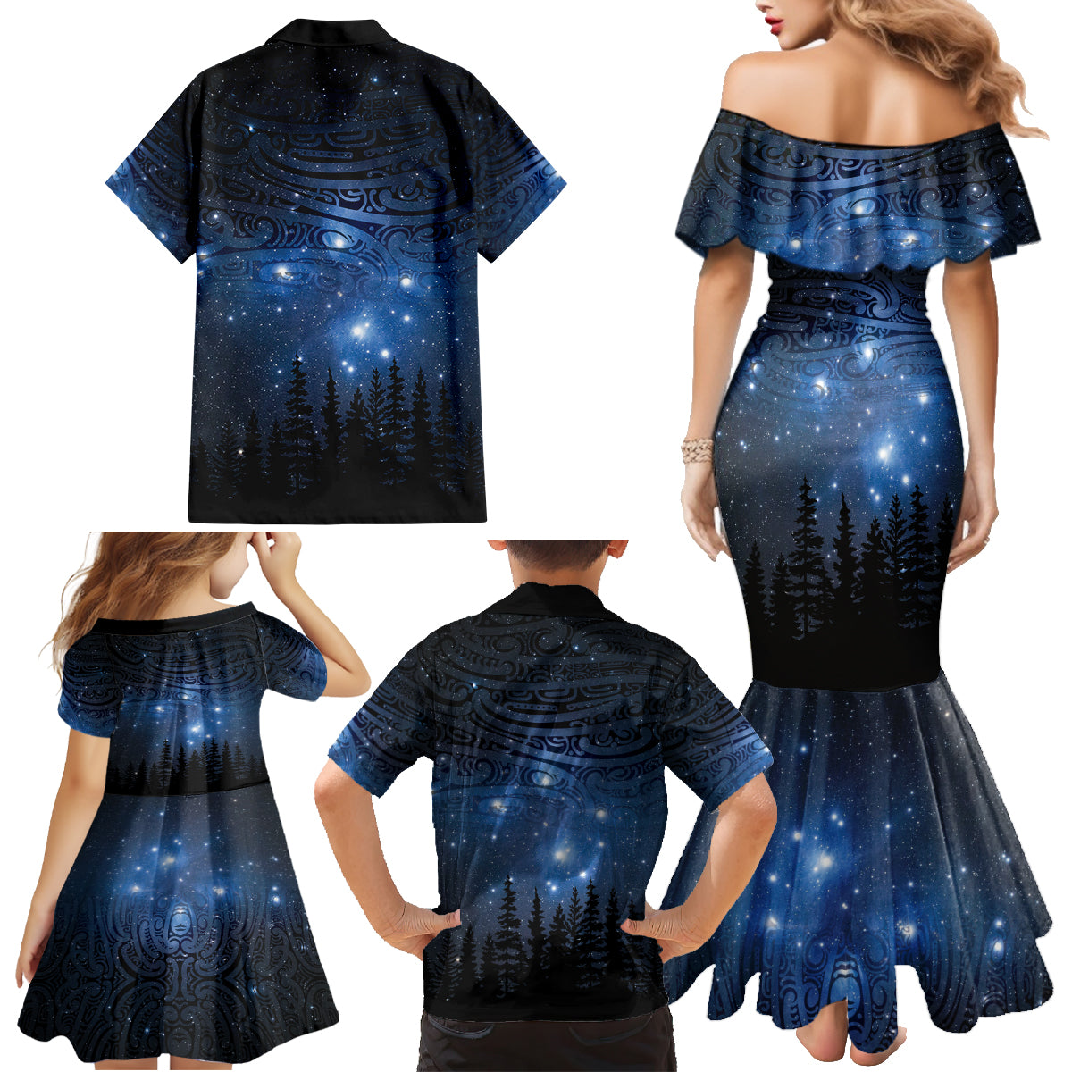 Matariki Te Tau Hou Māori Family Matching Mermaid Dress and Hawaiian Shirt New Zealand Starry Sky LT7 - Polynesian Pride