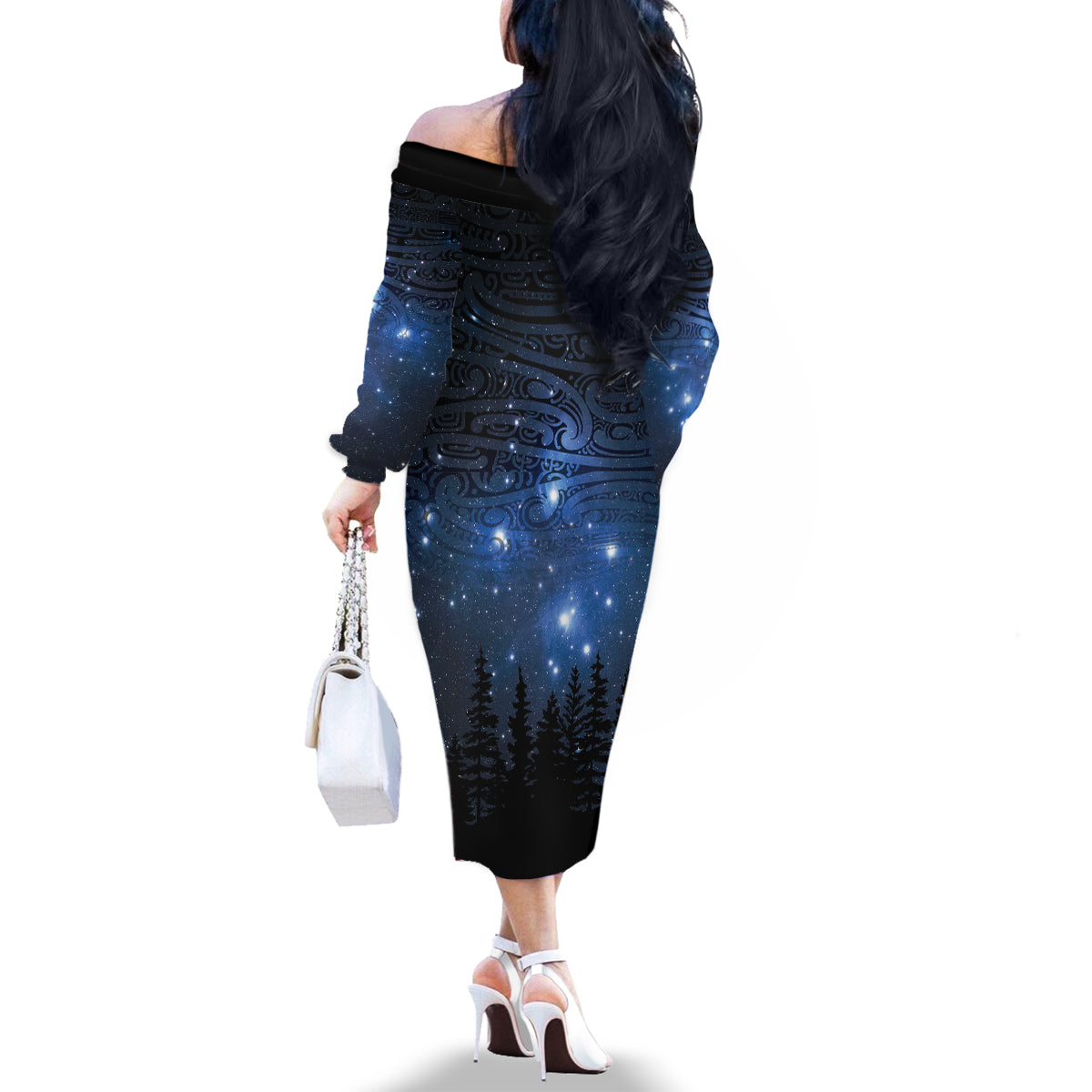 Matariki Te Tau Hou Māori Family Matching Off The Shoulder Long Sleeve Dress and Hawaiian Shirt New Zealand Starry Sky LT7 - Polynesian Pride