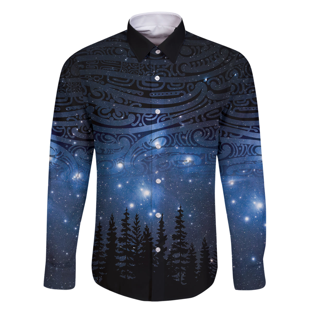 Matariki Te Tau Hou Māori Family Matching Off Shoulder Maxi Dress and Hawaiian Shirt New Zealand Starry Sky LT7 Dad's Shirt - Long Sleeve Galaxy - Polynesian Pride