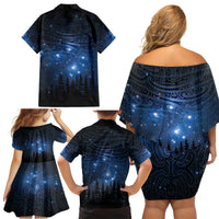 Matariki Te Tau Hou Māori Family Matching Off Shoulder Short Dress and Hawaiian Shirt New Zealand Starry Sky LT7 - Polynesian Pride