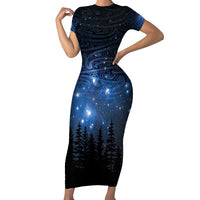 Matariki Te Tau Hou Māori Family Matching Short Sleeve Bodycon Dress and Hawaiian Shirt New Zealand Starry Sky LT7 Mom's Dress Galaxy - Polynesian Pride