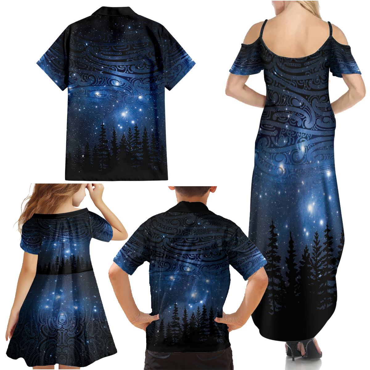 Matariki Te Tau Hou Māori Family Matching Summer Maxi Dress and Hawaiian Shirt New Zealand Starry Sky LT7 - Polynesian Pride