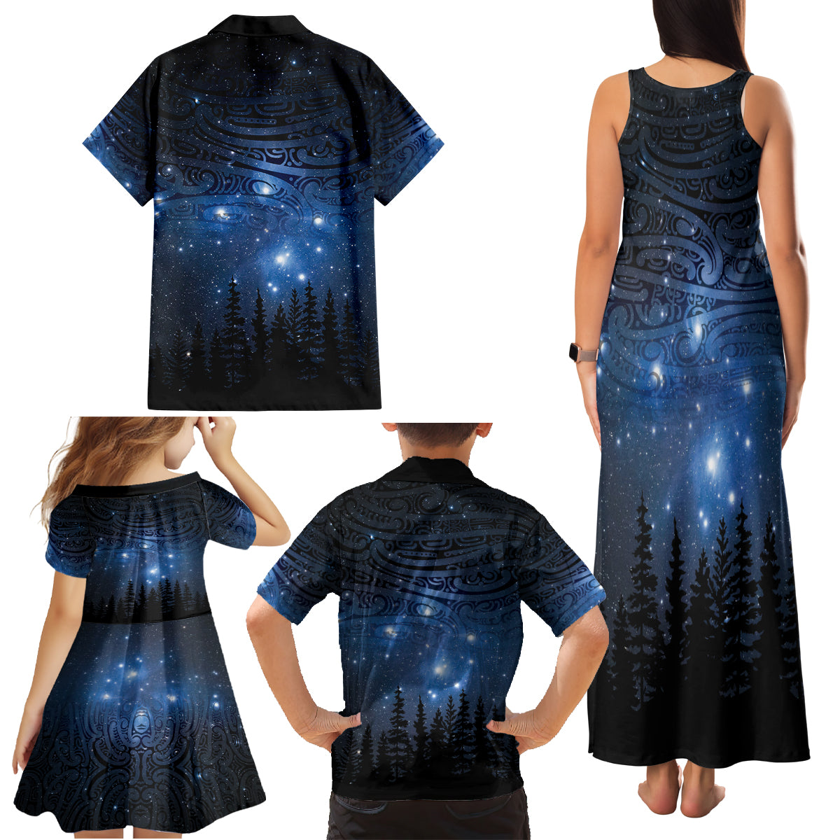 Matariki Te Tau Hou Māori Family Matching Tank Maxi Dress and Hawaiian Shirt New Zealand Starry Sky LT7 - Polynesian Pride