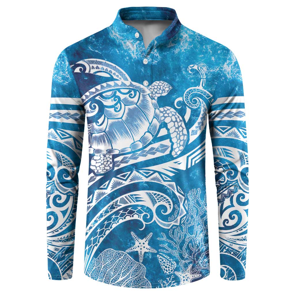 World Ocean Day Polynesian Pattern Button Sweatshirt Crystal Waves