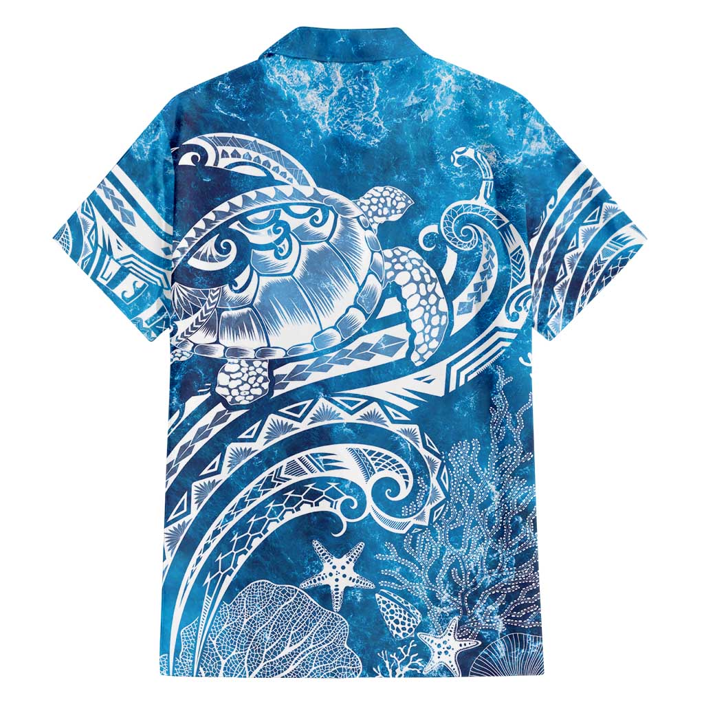 World Ocean Day Polynesian Pattern Family Matching Long Sleeve Bodycon Dress and Hawaiian Shirt Crystal Waves
