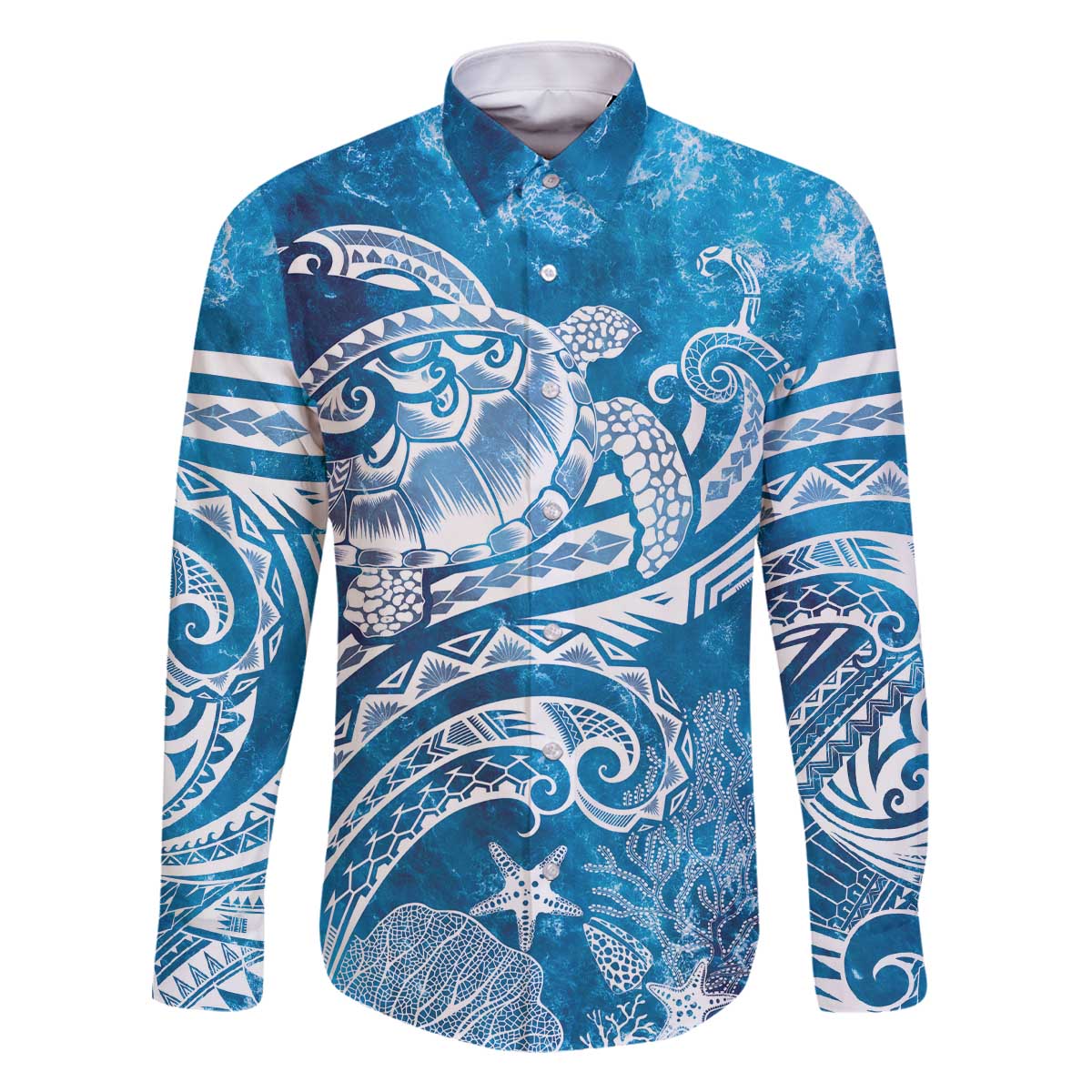 World Ocean Day Polynesian Pattern Family Matching Off The Shoulder Long Sleeve Dress and Hawaiian Shirt Crystal Waves