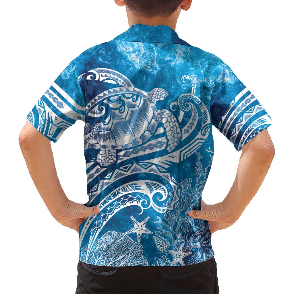 World Ocean Day Polynesian Pattern Family Matching Off Shoulder Maxi Dress and Hawaiian Shirt Crystal Waves